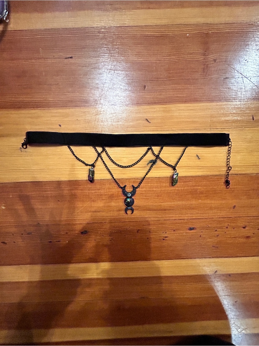 Black Velvet Layered Moon & Crystal Charm Choker